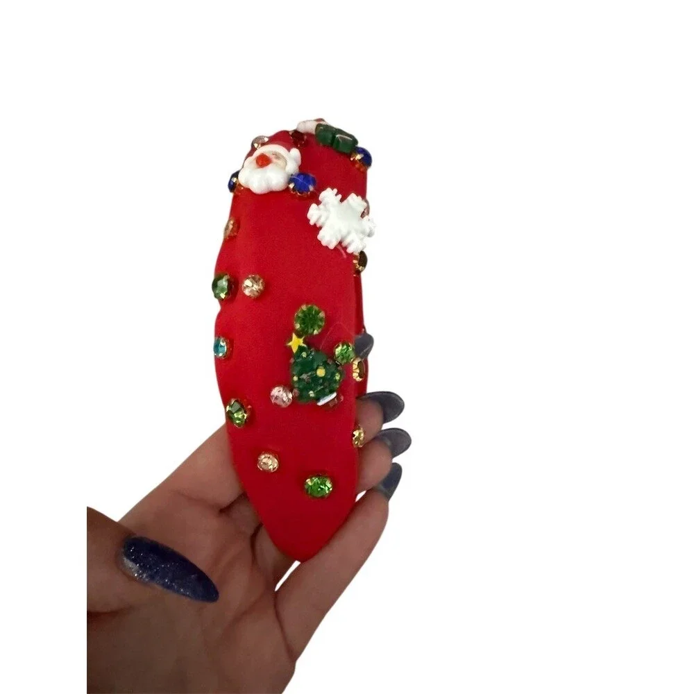 Knotted  Headband Womens Red Christmas Padded  Rhinestone Santa